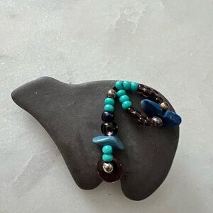 Vintage Turquoise color and Blue Beaded Brooch with stone shaped bear